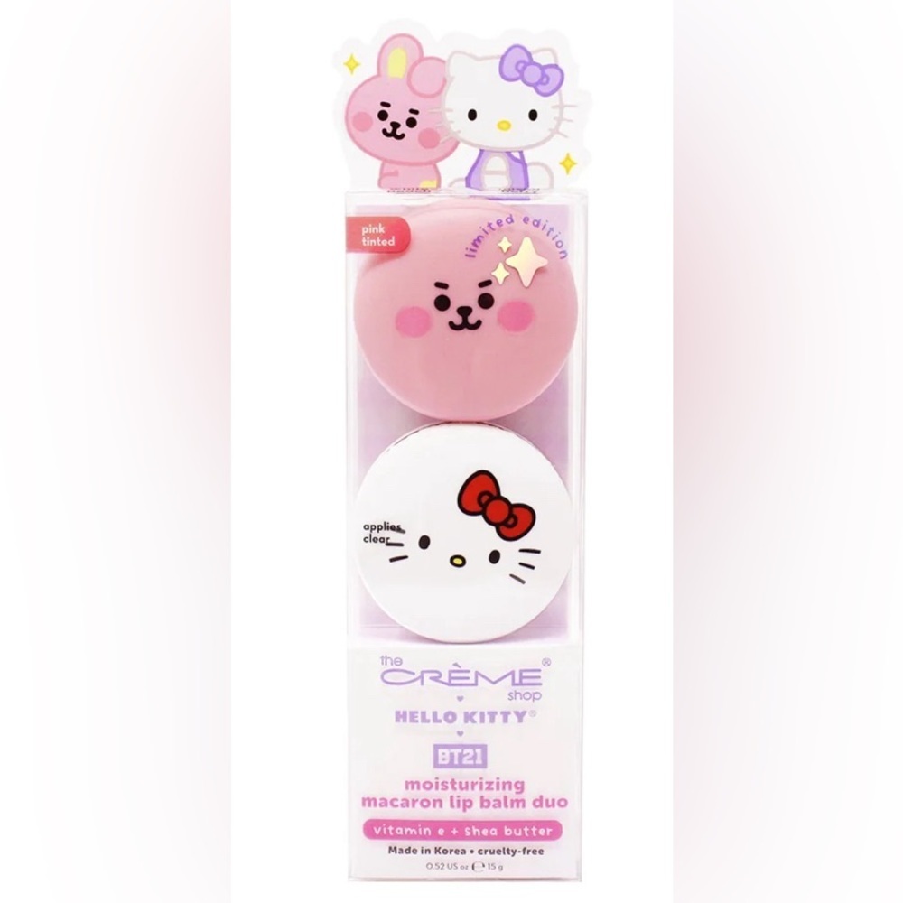 LIMITED: HELLO KITTY & BT21 MOISTURIZING MACARON LIP BALM DUO